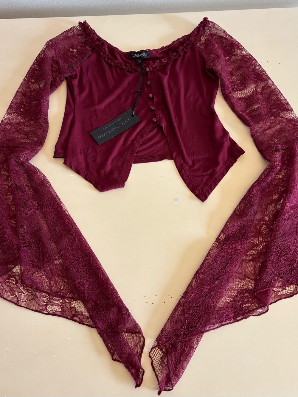 Dolls Kill Widow MY VERY NATURE LONG SLEEVE TOP - DARK RED Size Medium NEW - Picture 4 of 11